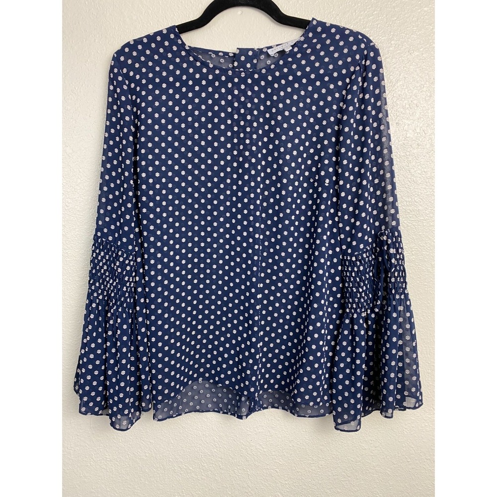 Anthropologie Current Air‎ Sheer Navy Blouse Top Size Medium Flare Sleeve Boho